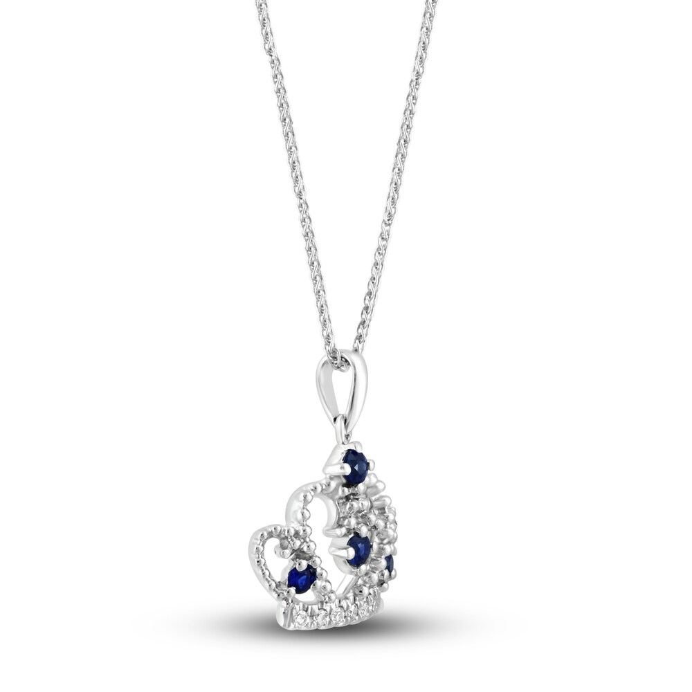 LALI Jewels Natural Blue Sapphire Crown Pendant Diamond Accents 14K White Gold qAOlCPtQ