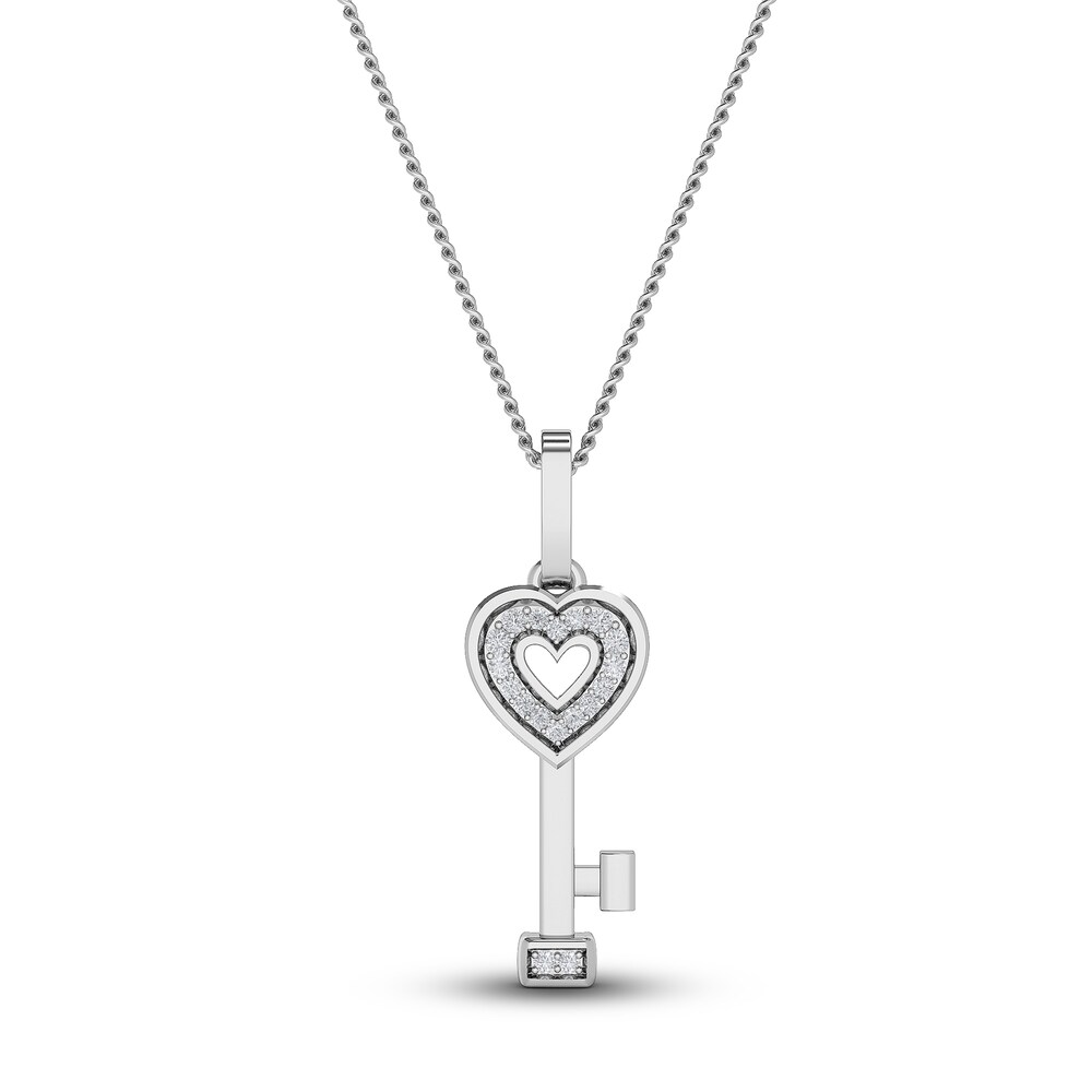 Diamond Heart Key Pendant Necklace 1/20 ct tw Round 10K White Gold 18" qE42sYsj
