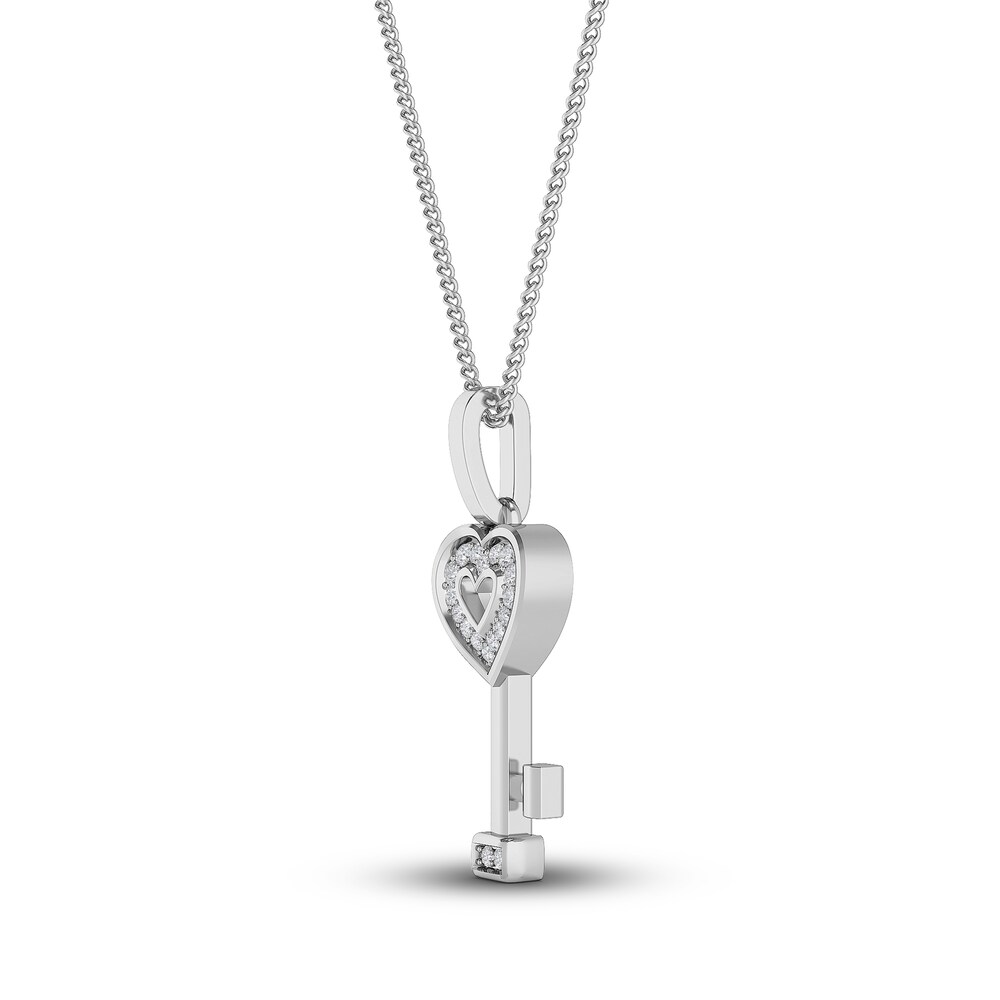 Diamond Heart Key Pendant Necklace 1/20 ct tw Round 10K White Gold 18\" qE42sYsj