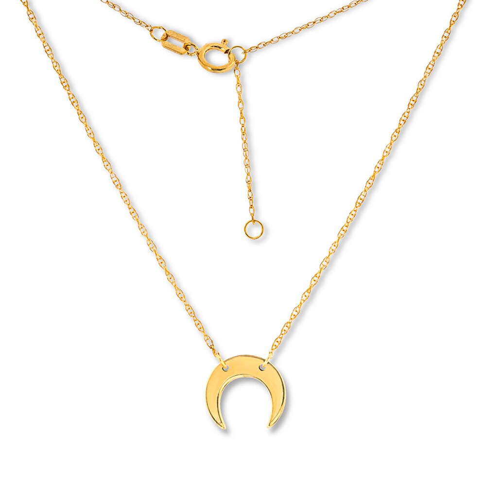 Moon Necklace 14K Yellow Gold 16\" Adjustable qFP4MX3F