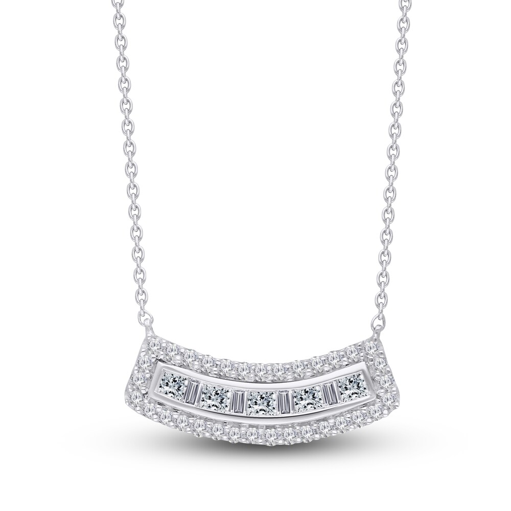 Kallati Diamond Pendant Necklace 1/2 ct tw Baguette/Round 14K White Gold 18" qKOvXJQA