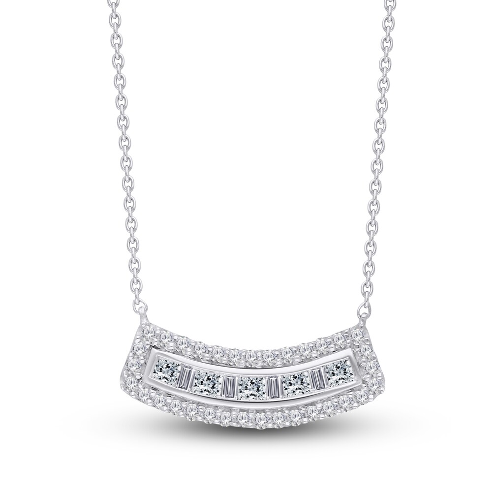 Kallati Diamond Pendant Necklace 1/2 ct tw Baguette/Round 14K White Gold 18\" qKOvXJQA