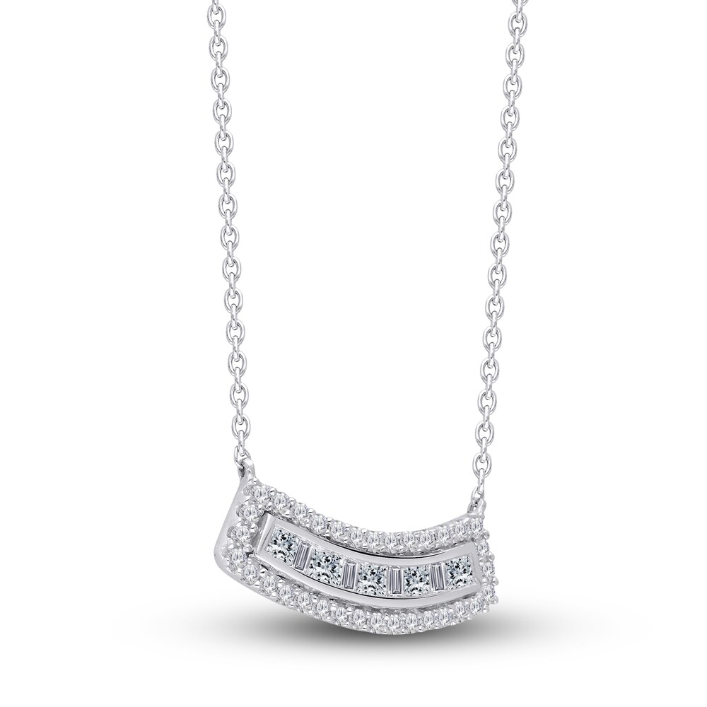 Kallati Diamond Pendant Necklace 1/2 ct tw Baguette/Round 14K White Gold 18\" qKOvXJQA