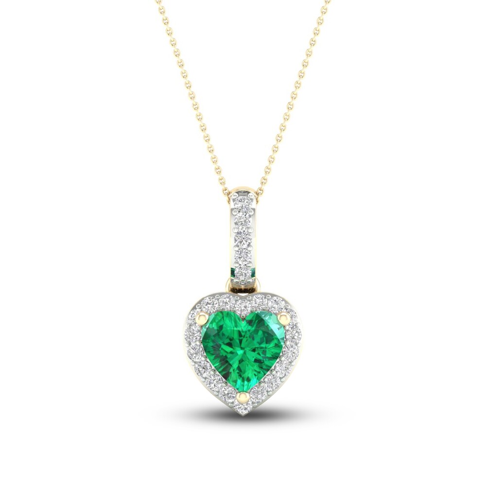 Natural Emerald Pendant Necklace 1/15 ct tw Diamonds 14K Yellow Gold 18" qR5m8SMV