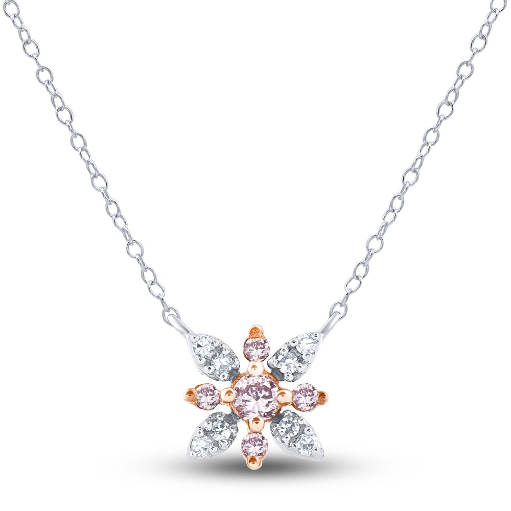 Pink & White Diamond Pendant Necklace 1/6 ct tw Round 14K Two-Tone Gold qRYmVE73