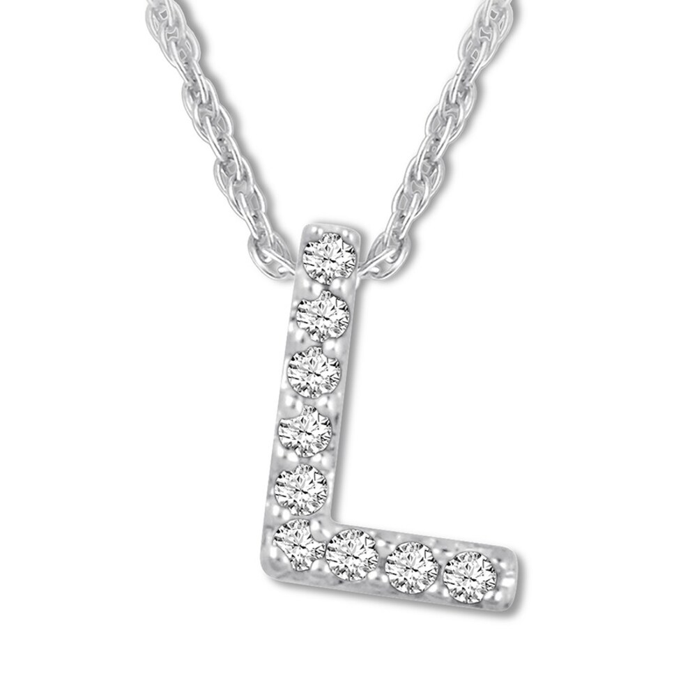 Diamond Initial L Necklace 1/20 ct tw Round-cut 10K White Gold qaKEOeZj