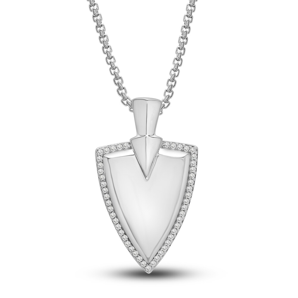 Men's Diamond Shield Pendant Necklace 1/4 ct tw Round Sterling Silver 22" qeHPWaR6