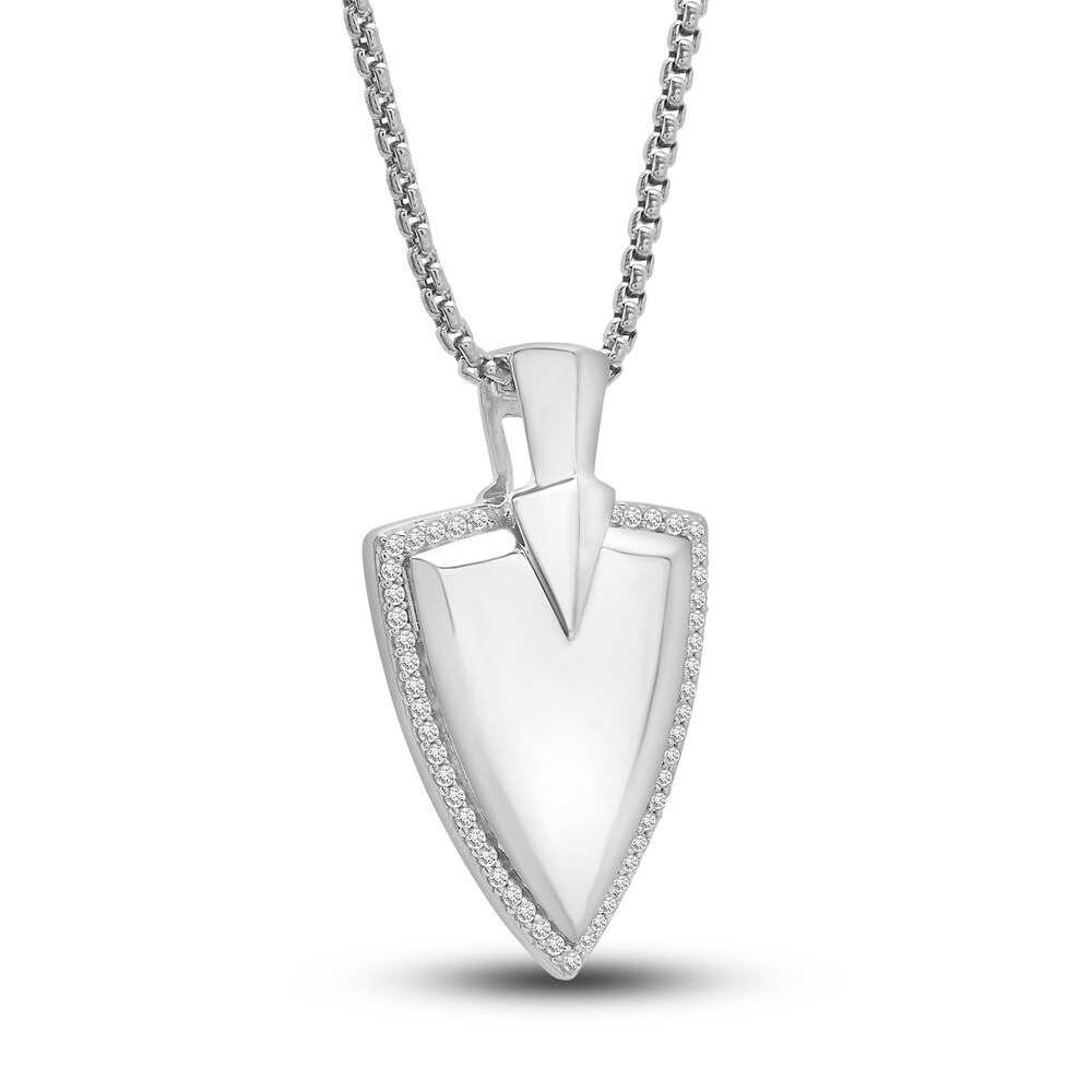 Men\'s Diamond Shield Pendant Necklace 1/4 ct tw Round Sterling Silver 22\" qeHPWaR6