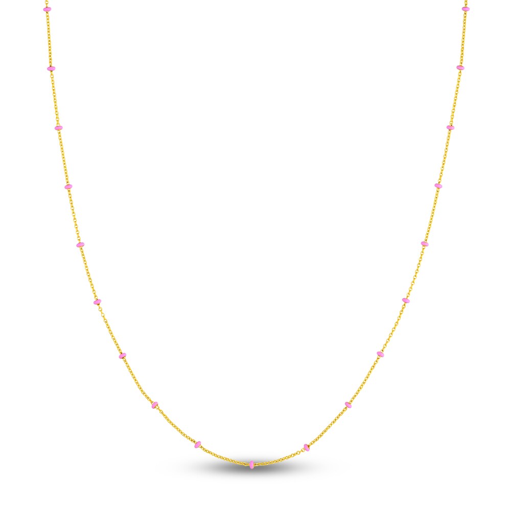 Station Necklace Pink Enamel 14K Yellow Gold 18" qfa2lPe2