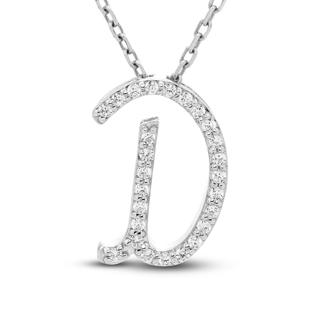 Diamond Letter D Pendant Necklace 1/10 ct tw Round 10K White Gold qgDtFkfG