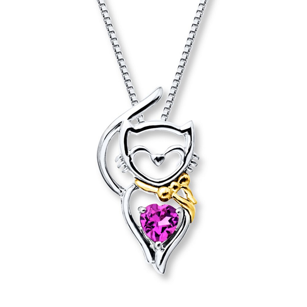 Cat Necklace Lab-Created Sapphire Sterling Silver/10K Gold qlxmv6S1