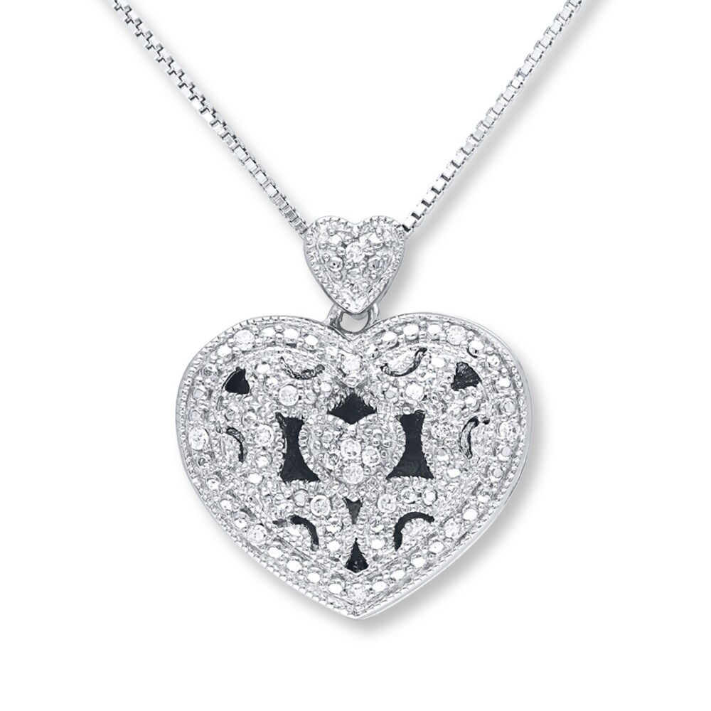 Heart Locket Necklace 1/10 ct tw Diamonds Sterling Silver qyZUfEmD