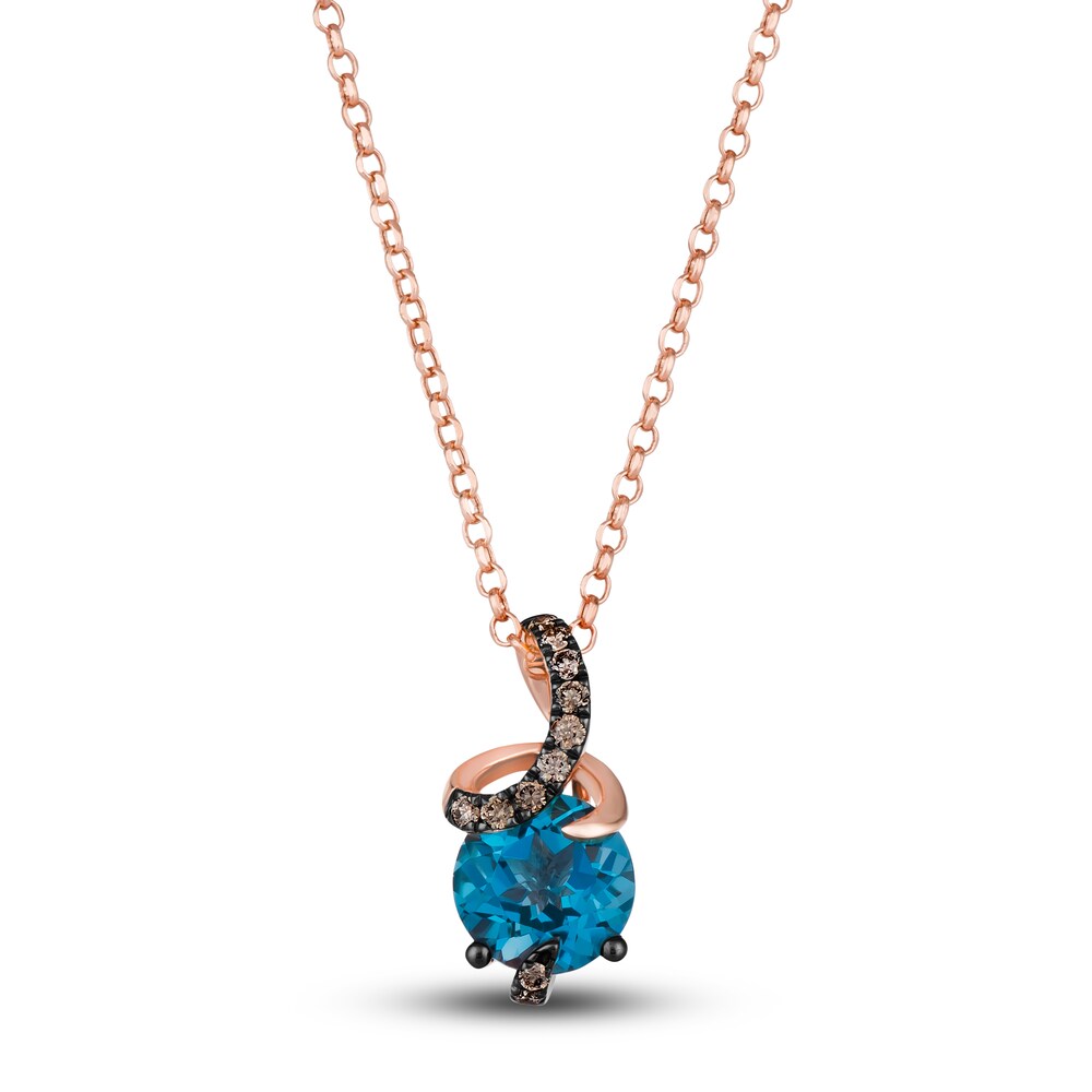 Le Vian Wrapped In Chocolate Natural Blue Topaz Necklace 1/8 ct tw Diamonds 14K Strawberry Gold 19\" qzEWWugg