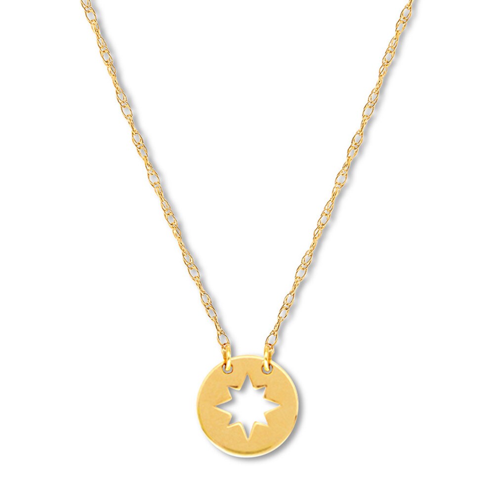 Disc Star Necklace 14K Yellow Gold 16" Adjustable r0jcRYrI