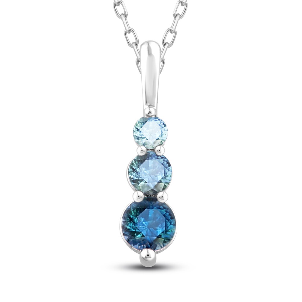 Montana Blue Natural Sapphire Pendant Necklace 10K White Gold r63TSMOx