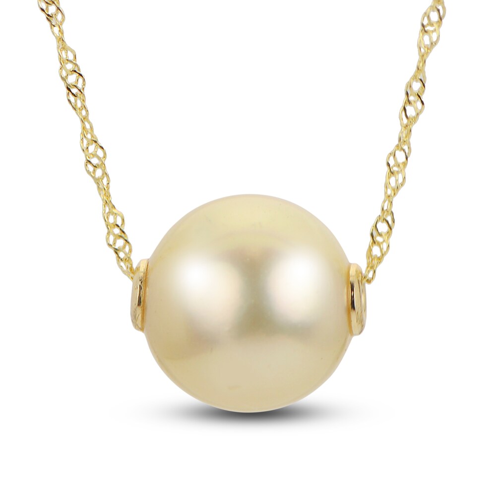 South Sea Golden Cultured Pearl Drop Necklace 14K Yellow Gold r7SXi0SO
