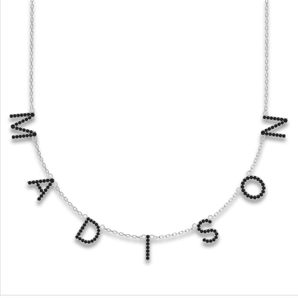 Juliette Maison Black Diamond Station Name Necklace 2 ct tw Round 10K White Gold rAwDytWq