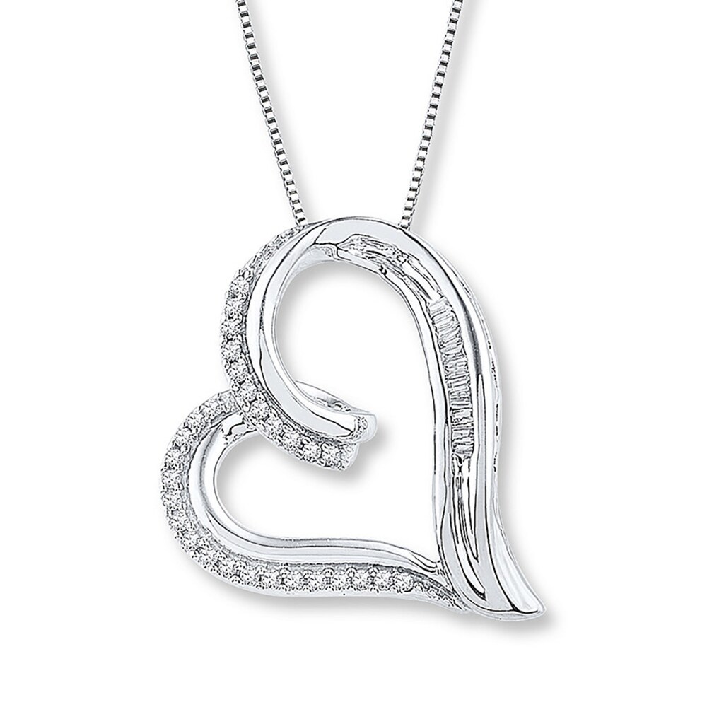 Diamond Heart Necklace 1/6 ct tw Round/Baguette Sterling Silver rEHIcUWY