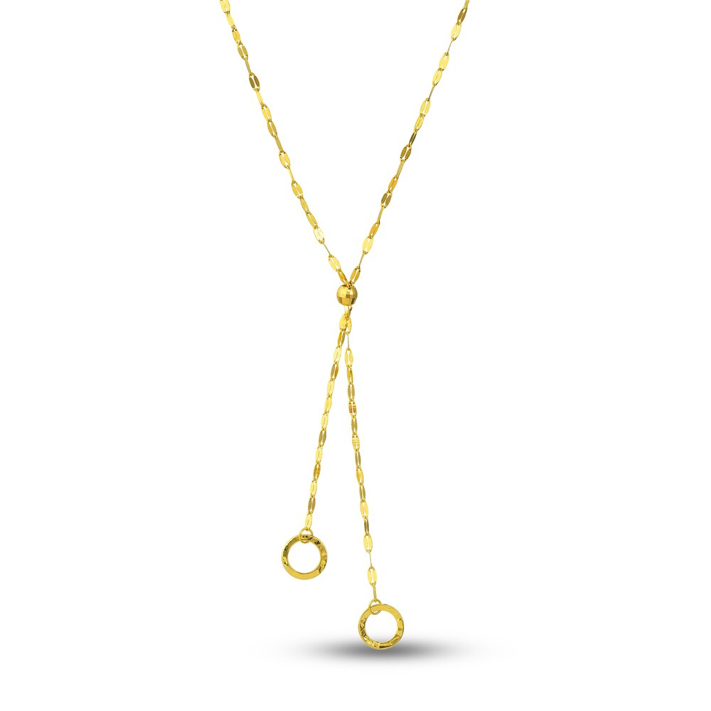 Double Circle Lariat Necklace 14K Yellow Gold 16" rdT0h881