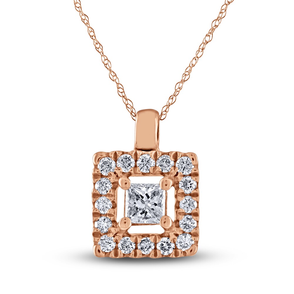 Diamond Halo Pendant Necklace 1/6 ct tw Princess/Round 10K Rose Gold rgIbBHaF