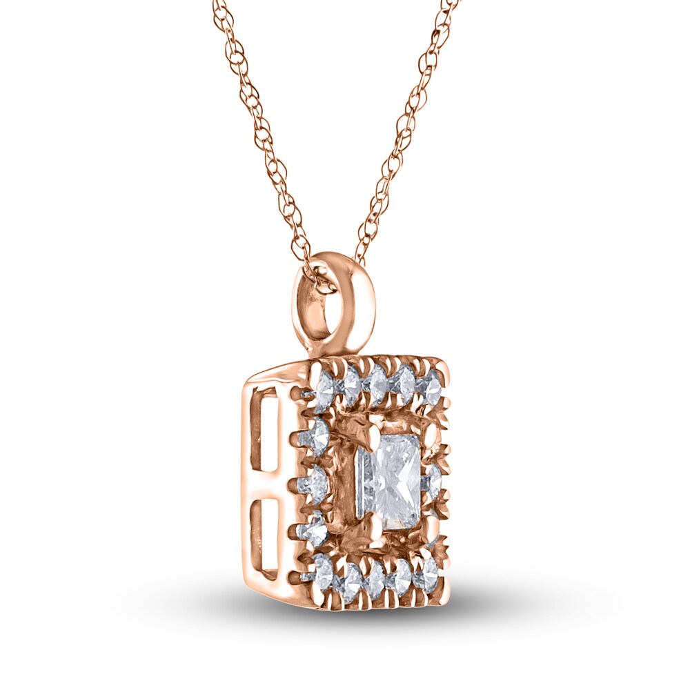 Diamond Halo Pendant Necklace 1/6 ct tw Princess/Round 10K Rose Gold rgIbBHaF