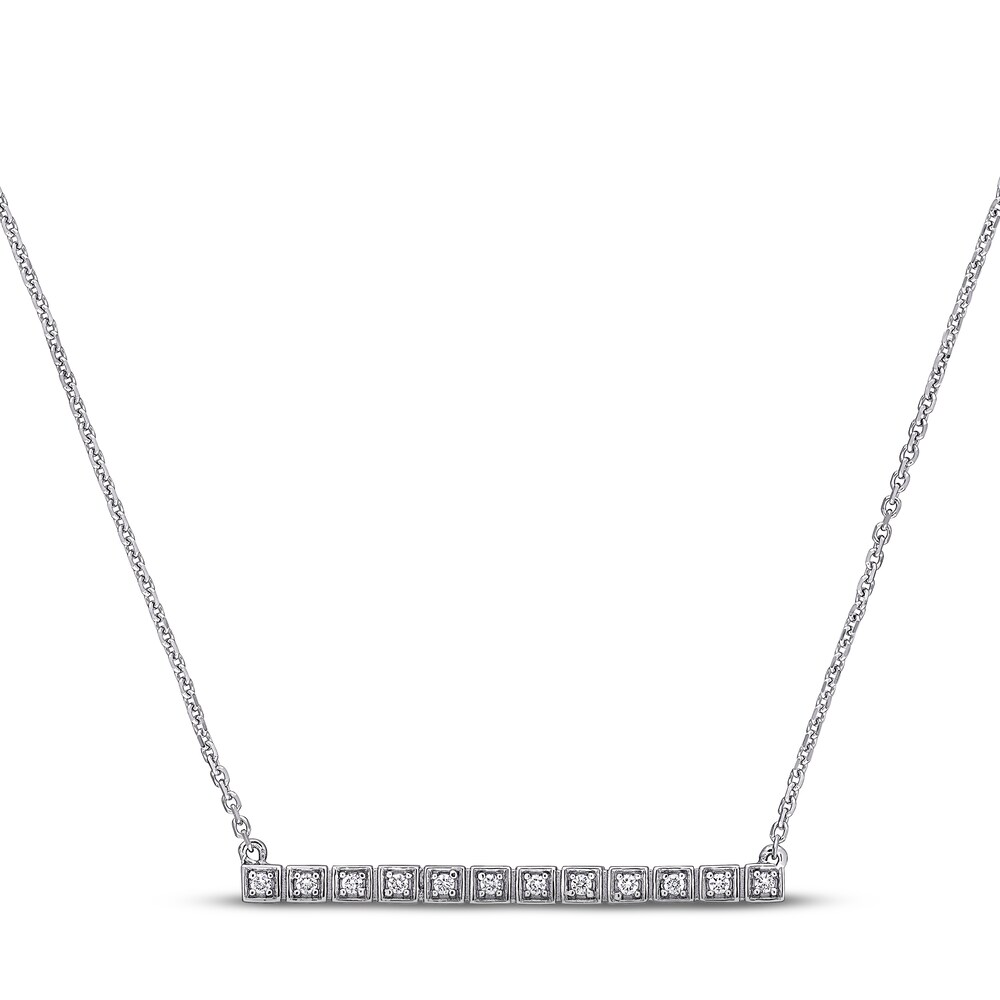 Diamond Bar Necklace 1/10 ct tw Round 14K White Gold 16\" rpPR8rhd