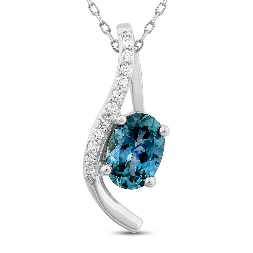 Montana Blue Natural Sapphire Pendant Necklace 1/15 ct tw Diamonds 10K White Gold rqIKZ3Du