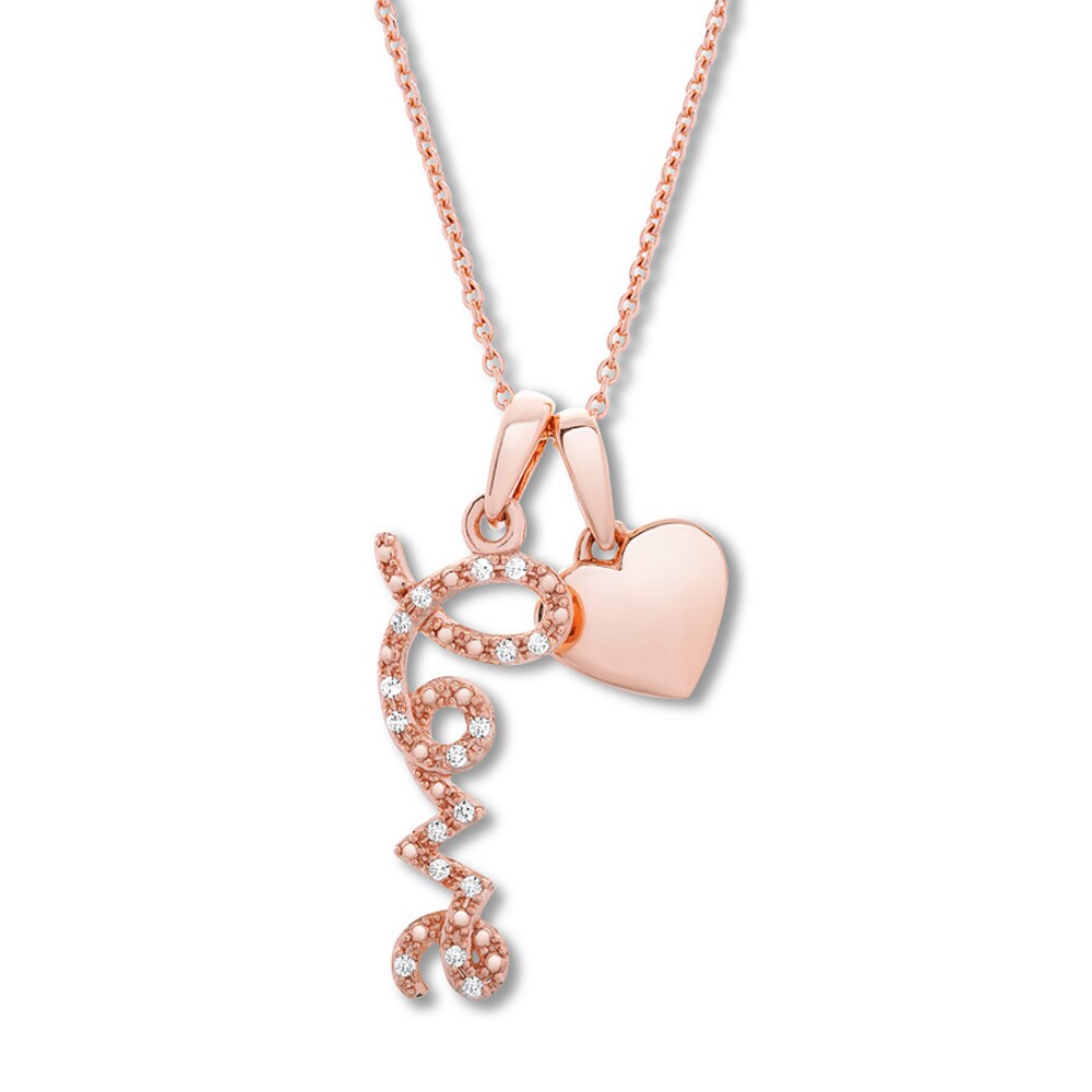 Heart & Love Necklace 1/20 ct tw Diamonds 10K Rose Gold s0NXb31z