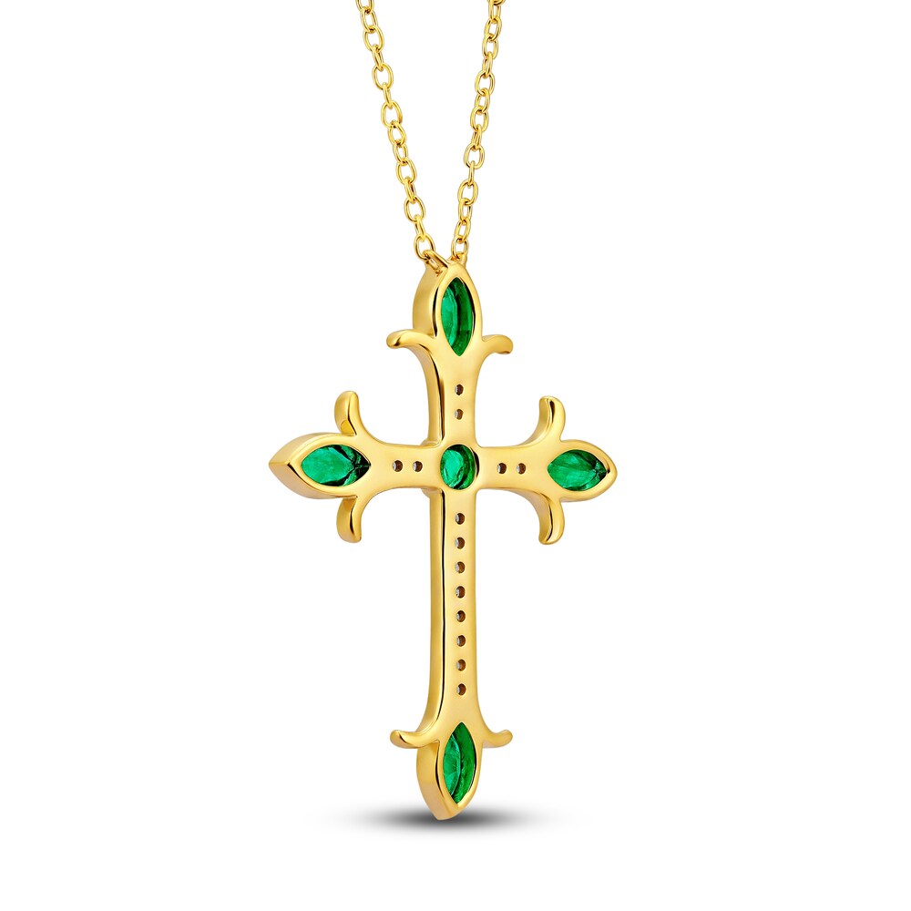 Natural Emerald Cross Pendant Necklace 1/10 ct tw Diamonds 14K Yellow Gold s1qftgnT