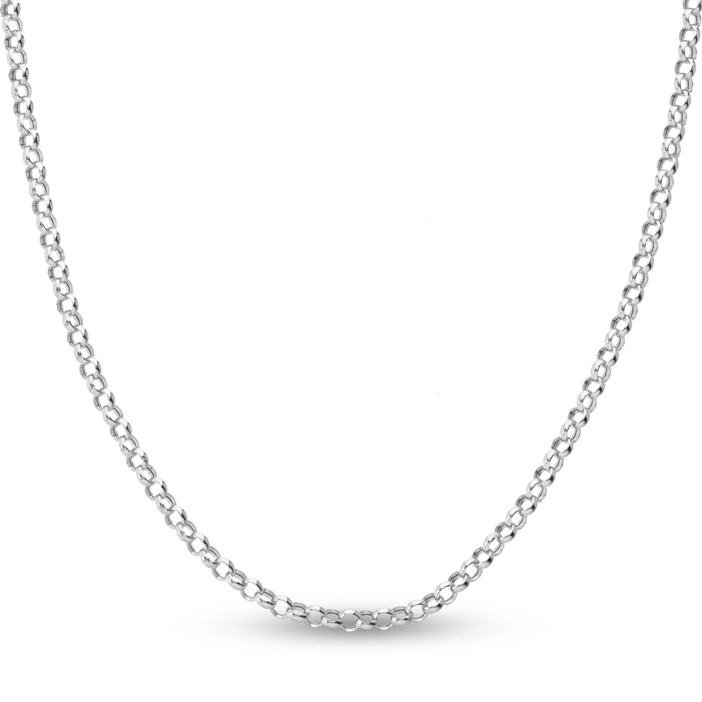Hollow Rolo Chain Necklace 14K White Gold 24\" sFeS0YZn