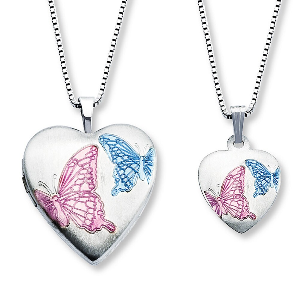 Mother/Daughter Necklaces Heart w/ Butterflies Sterling Silver sOPuq9nz