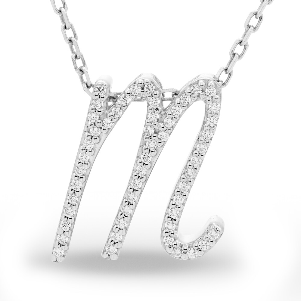 Diamond Letter M Pendant Necklace 1/10 ct tw Round 10K White Gold 18\" sOnCIrQf