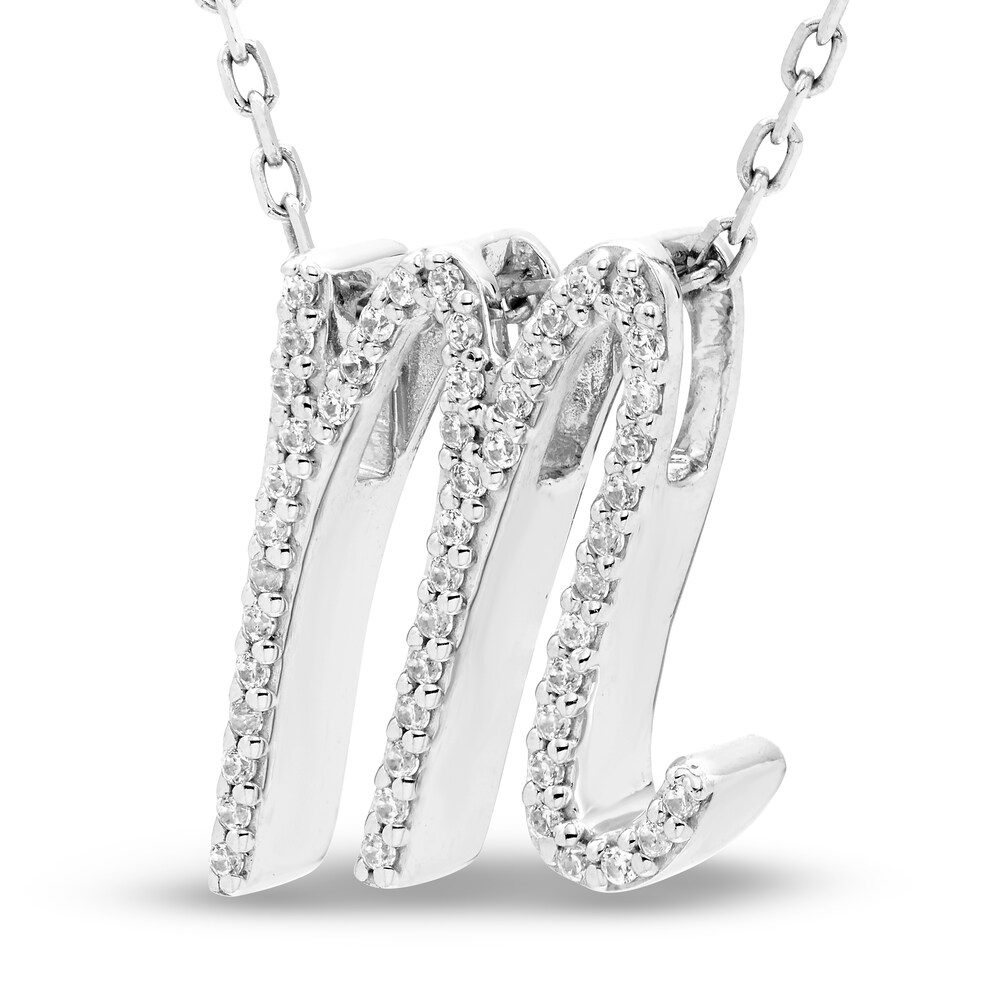 Diamond Letter M Pendant Necklace 1/10 ct tw Round 10K White Gold 18\" sOnCIrQf