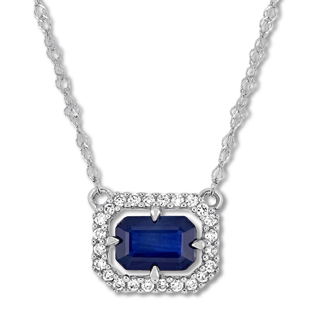 Natural Sapphire Necklace 1/10 carat tw Diamonds 14K White Gold sOo9wDf1