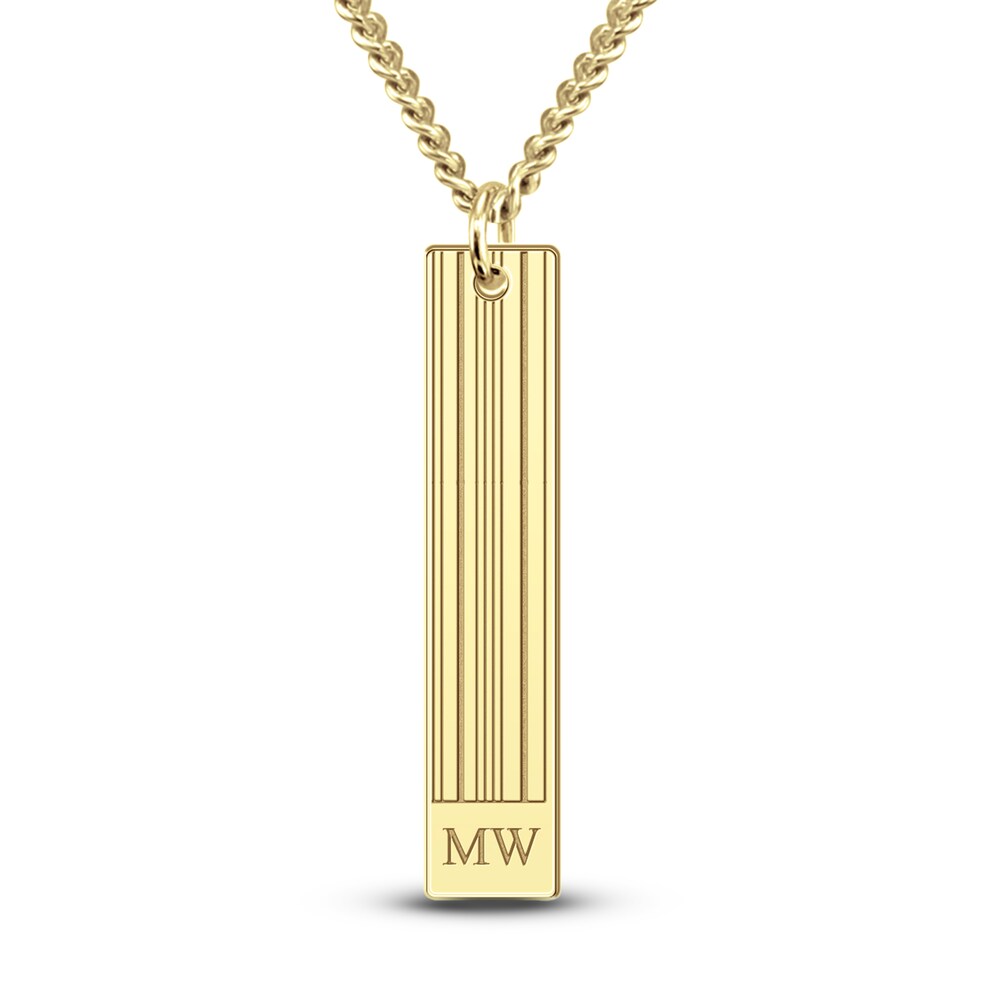 Men's Engravable Pendant Necklace 10K Yellow Gold-Plated Sterling Silver 22" sPspC8ZU