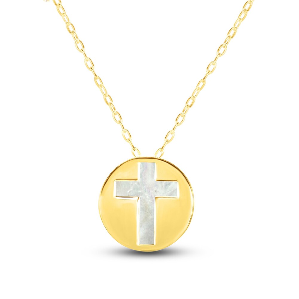 Mother-of-Pearl Cross Necklace 14K Yellow Gold sfkmC82s