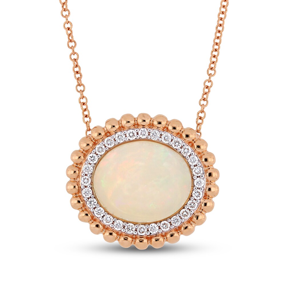 Natural Opal Necklace 1/4 ct tw Diamonds 14K Rose Gold t1gqFowO