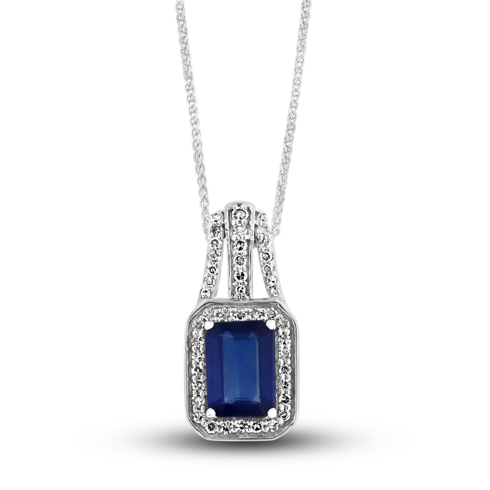 LALI Jewels Natural Blue Sapphire Necklace 1/5 ct tw Diamonds 14K White Gold t3Ji3TRw