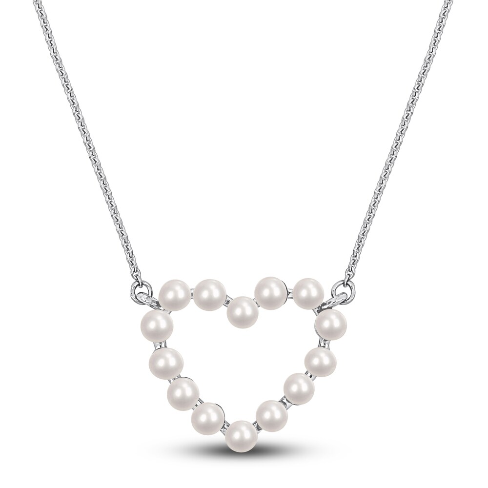 Cultured Freshwater Pearl Heart Pendant Necklace 14K White Gold 17\" t69RtB1Z [t69RtB1Z]