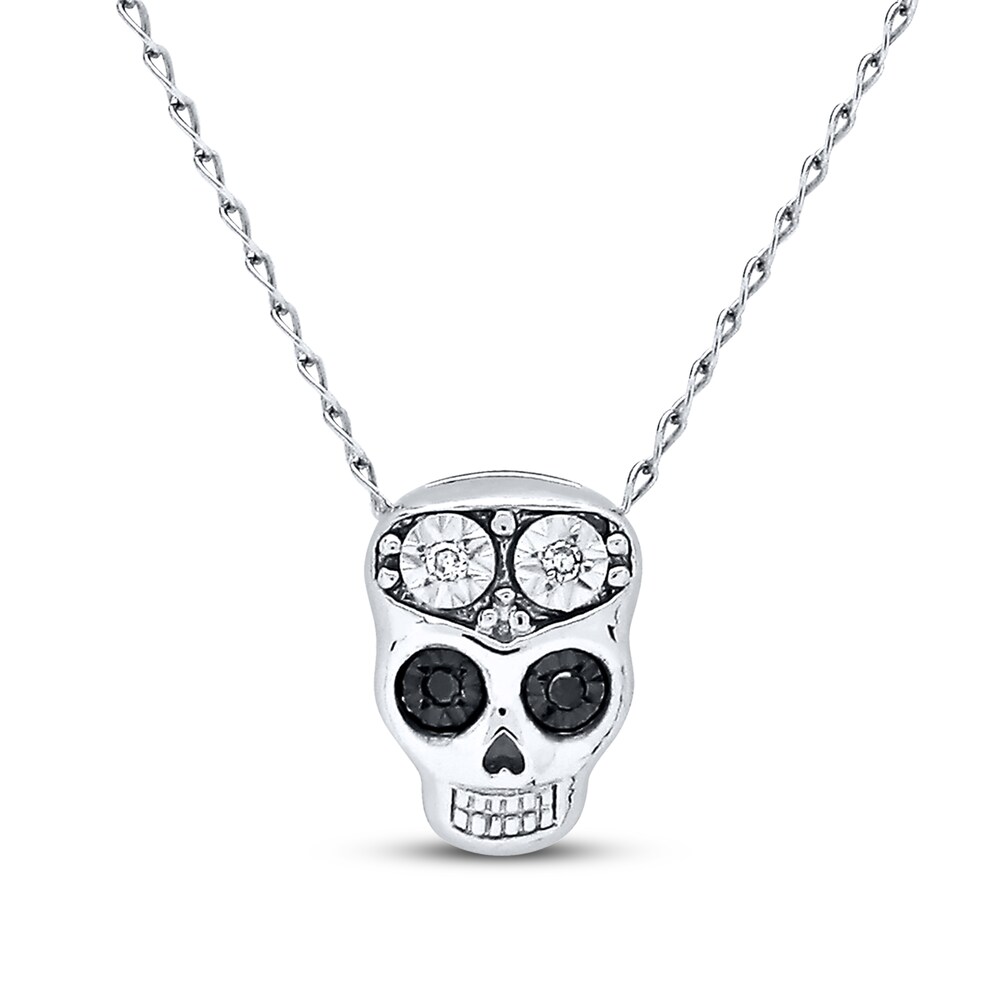 Young Teen Skull Necklace Black&White Diamonds Sterling Silver t6sqSrdy