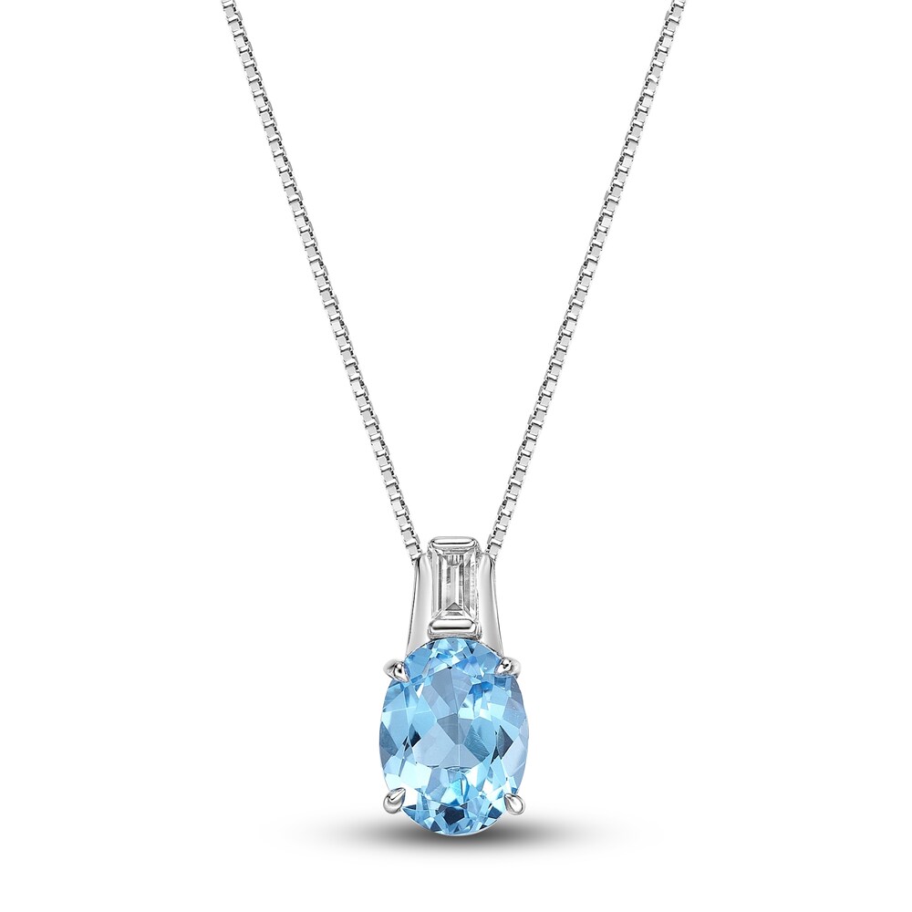 Natural Blue Topaz & Lab-Created White Sapphire Pendant Necklace 10K White Gold 18\" t8cHo1WZ