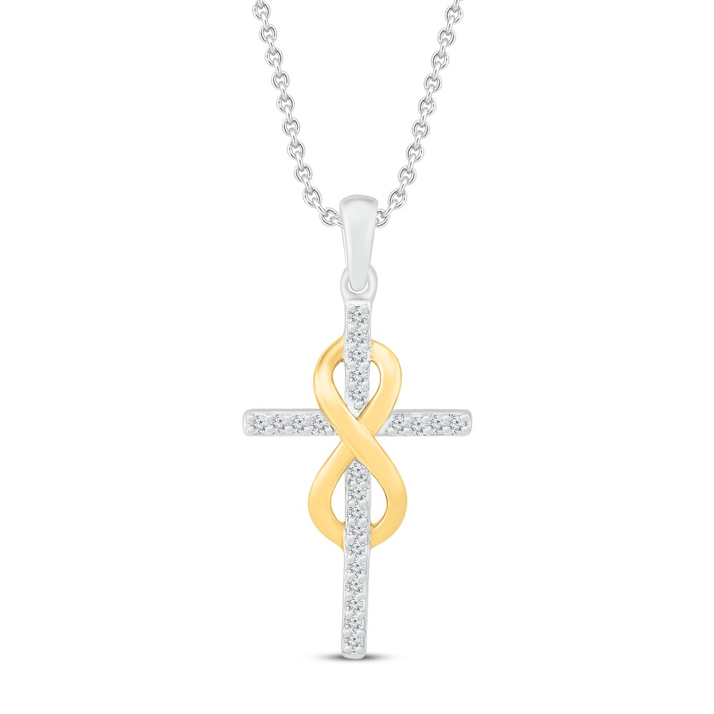 Diamond Cross Necklace 1/8 ct tw Round 10K Yellow Gold/Sterling Silver tDVpDgNW