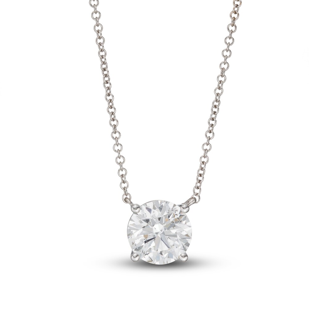 Lab-Created Diamond Solitaire Necklace 2 ct tw Round 14K White Gold 18" (SI2/F) tDyQDoYM