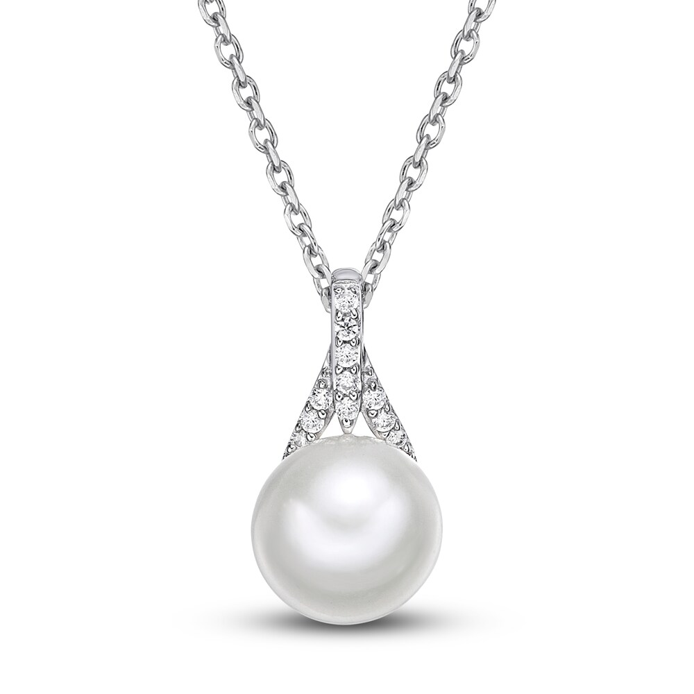 Cultured Freshwater Pearl Pendant Necklace 1/20 ct tw Diamonds 10K White Gold 18\" tEcSwNIh