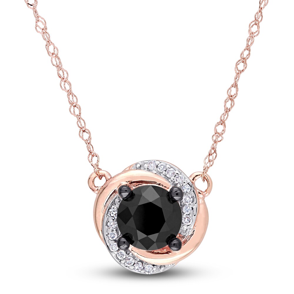 Black & White Diamond Swirl Necklace 1 ct tw Round 10K Rose Gold 17" tGqETXxr