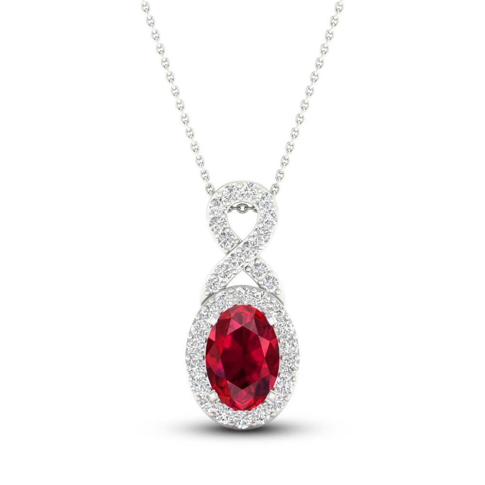 Lab-Created Ruby & Lab-Created White Sapphire Necklace 10K White Gold 18" tQmt6Pm1