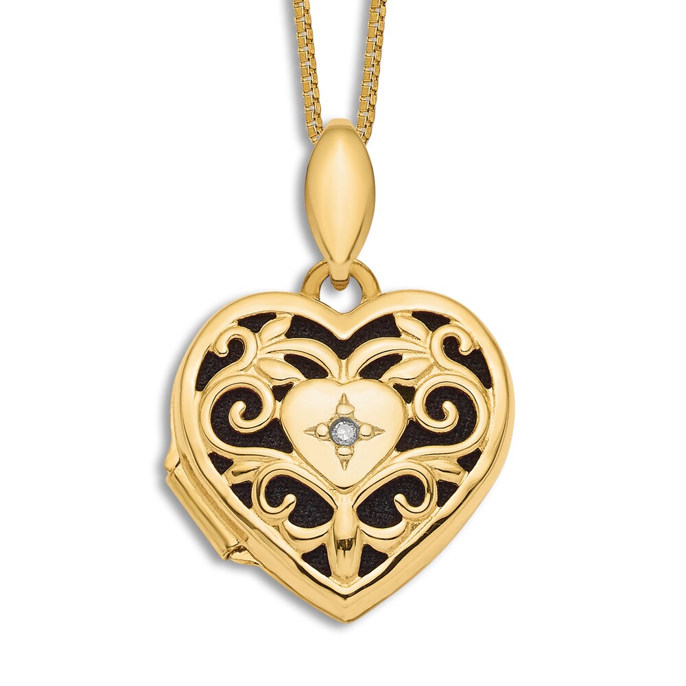 Heart Pendant Locket Necklace Diamond Accents 14K Yellow Gold 18" tV2q6u7t