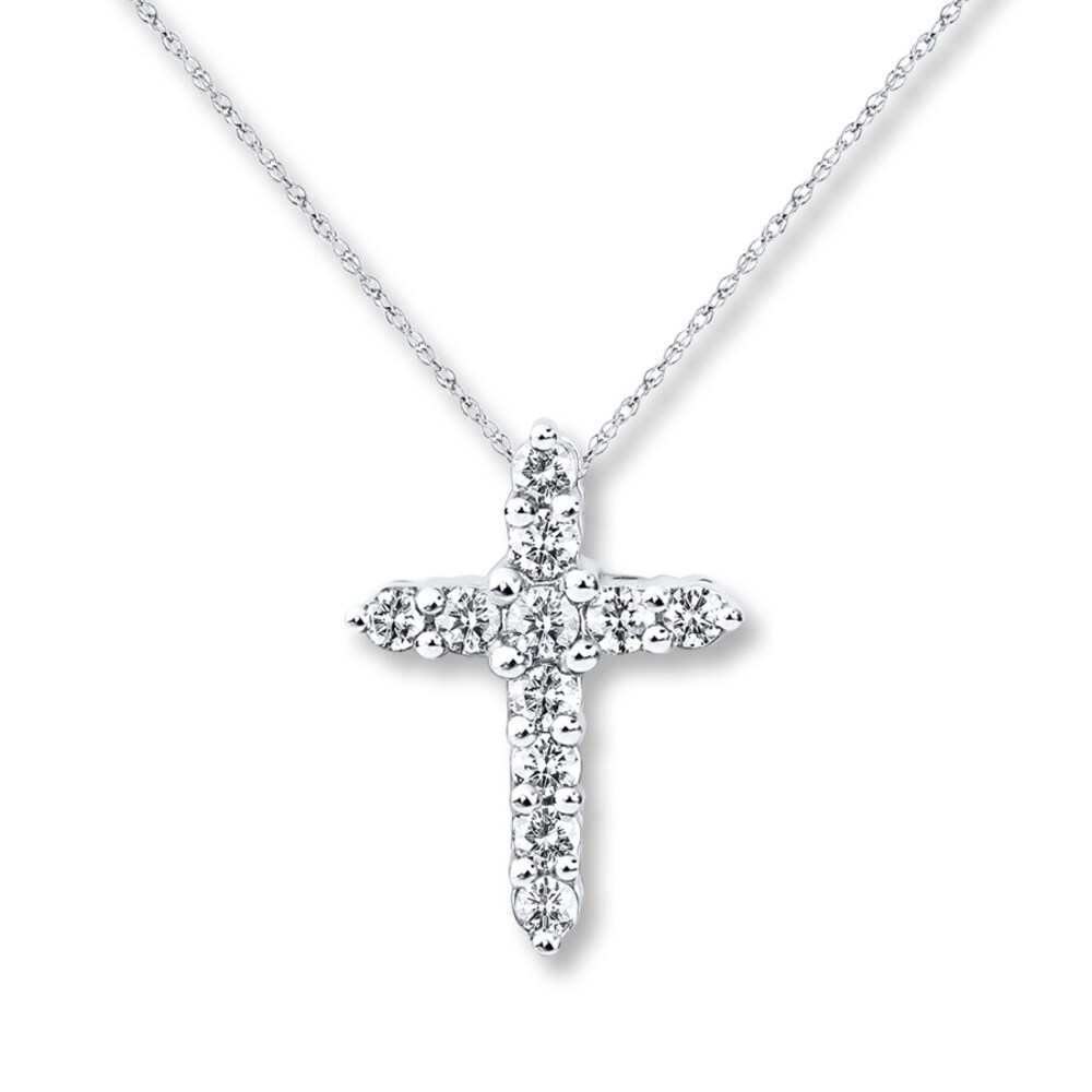 Diamond Cross Necklace 1/4 ct tw Round-cut 10K White Gold tszkhMDp