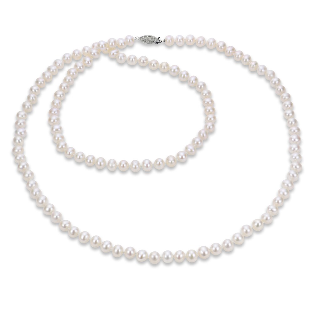 Cultured Akoya Pearl Necklace 14K White Gold 30" tvAOtZPU