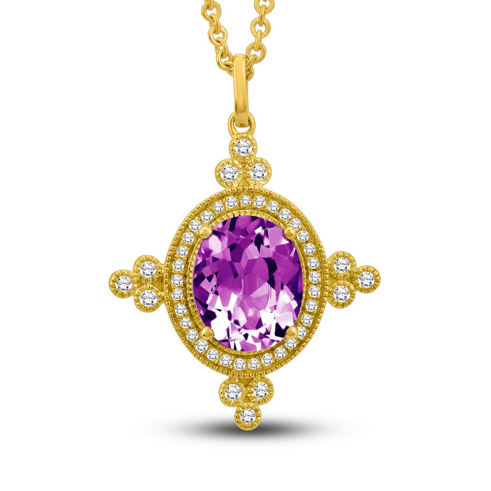 Natural Amethyst Pendant Necklace 1/4 ct tw Diamonds 14K Yellow Gold uBNLMW9Z